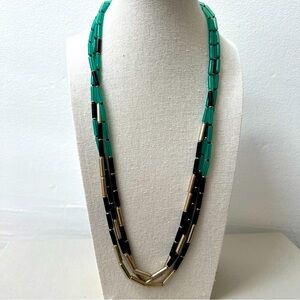 Y2K Jade green Black & Gold Beaded Long Necklace